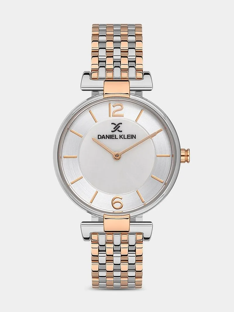 Daniel Klein Rose Plated Silver Toned Dial Two-Tone Stainless Steel Bracelet Watch