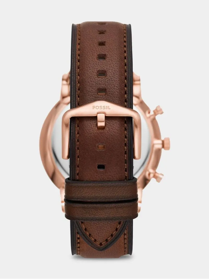 Fossil Neutra Rose Plated Stainless Steel Brown Leather Chronograph Watch