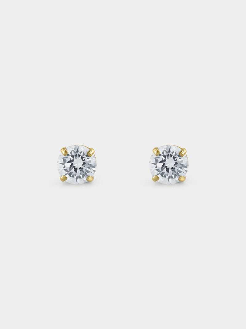 Yellow Gold 4mm Cubic Zirconia Claw Stud Earrings