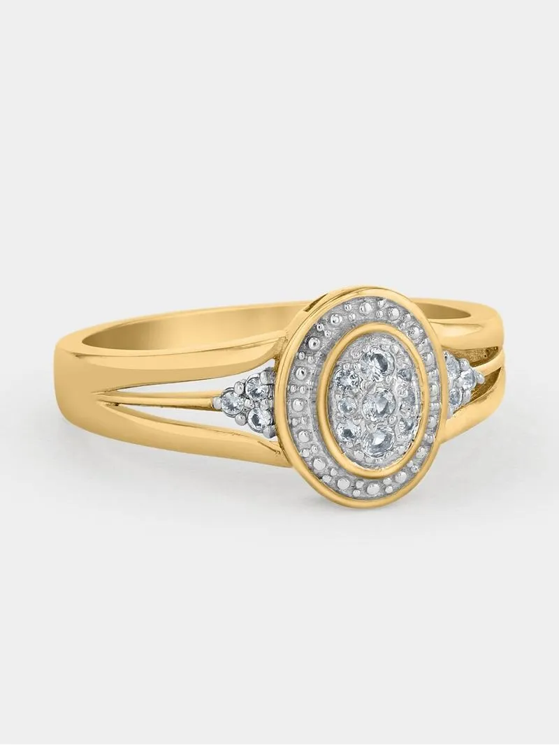 Yellow Gold Diamond & Created White Sapphire Oval Halo Ring