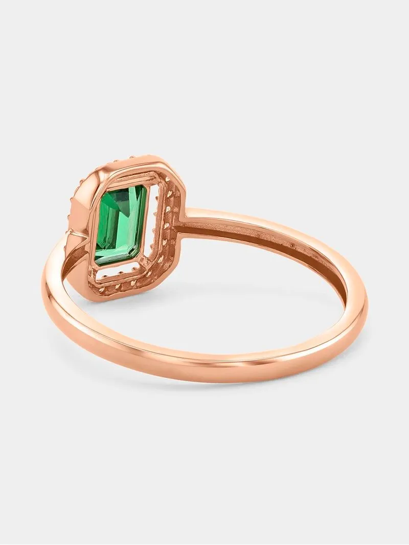 Rose Gold, Green Cubic Zirconia Square Halo Ring