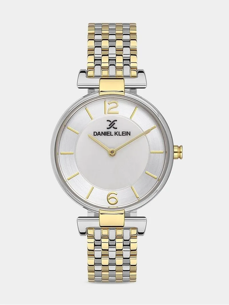 Daniel Klein Silver Plated Silver Tone Dial Two-Tone Bracelet Watch