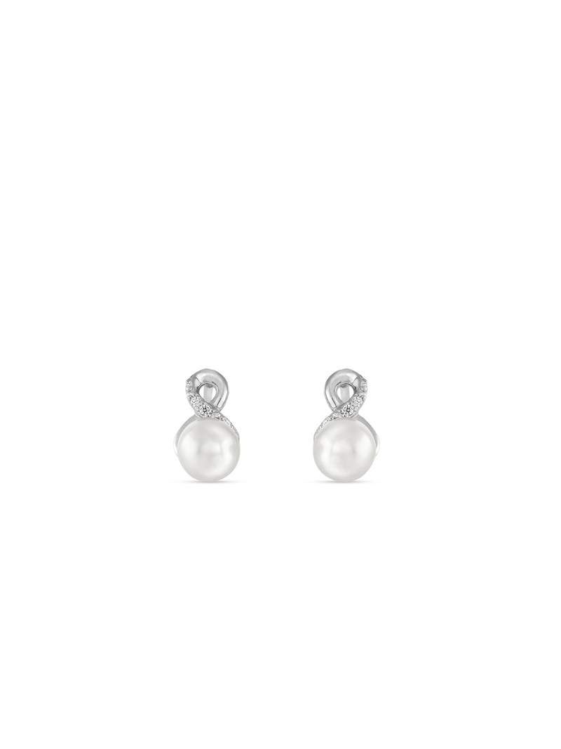 Cheté Sterling Silver Freshwater Pearl & Cubic Zirconia Infinity Stud Earrings