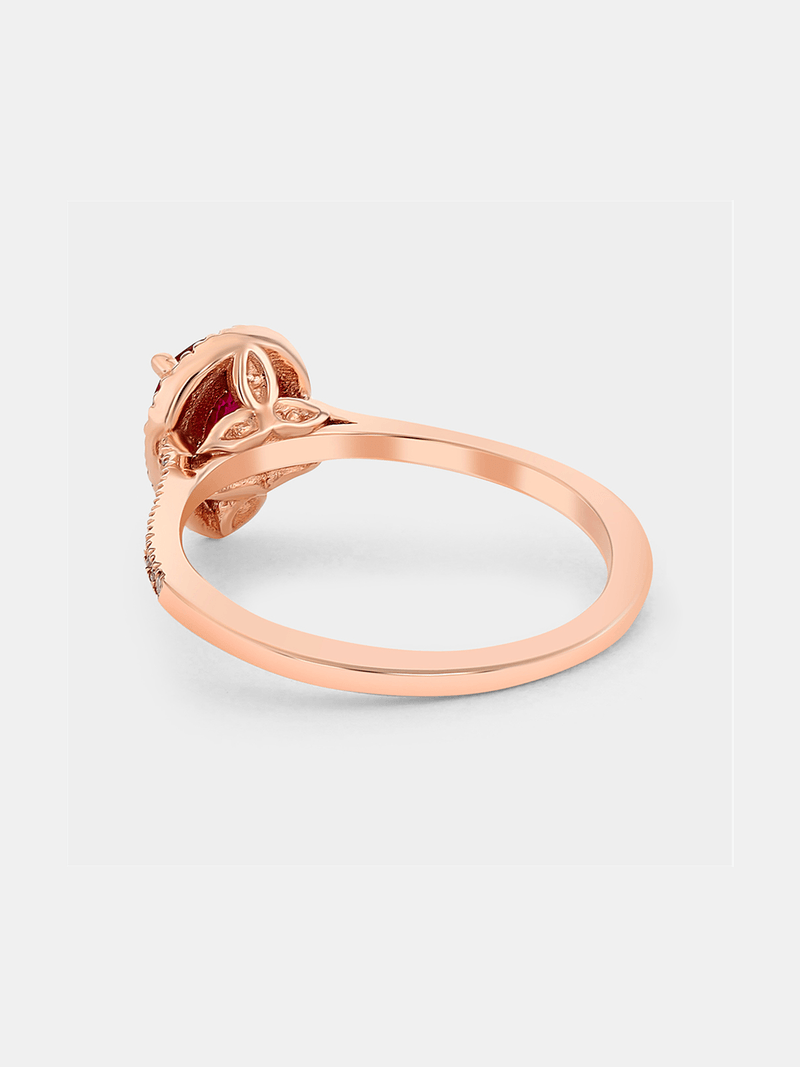 Rose Gold Lab Grown Ruby & Moissanite Women’s Pear Halo Ring