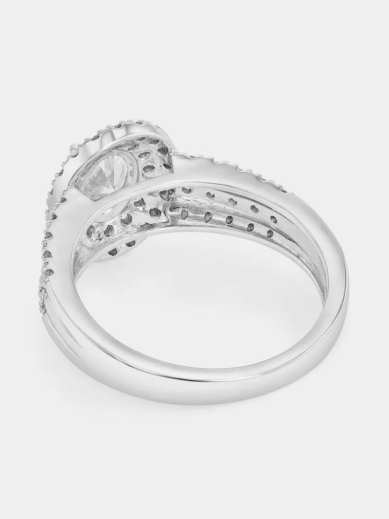 Sterling Silver Cubic Zirconia Oval Double Halo Ring