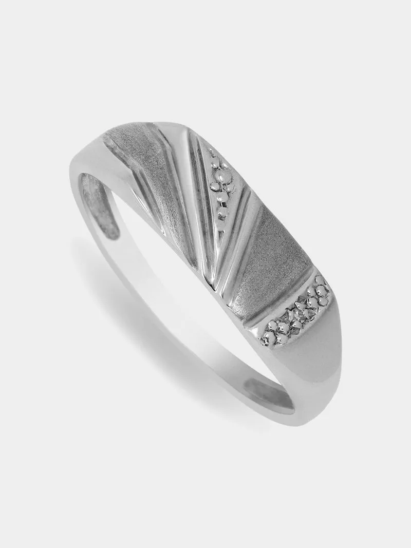 Sterling Silver & Diamond Diagonal Strokes Men’s Ring