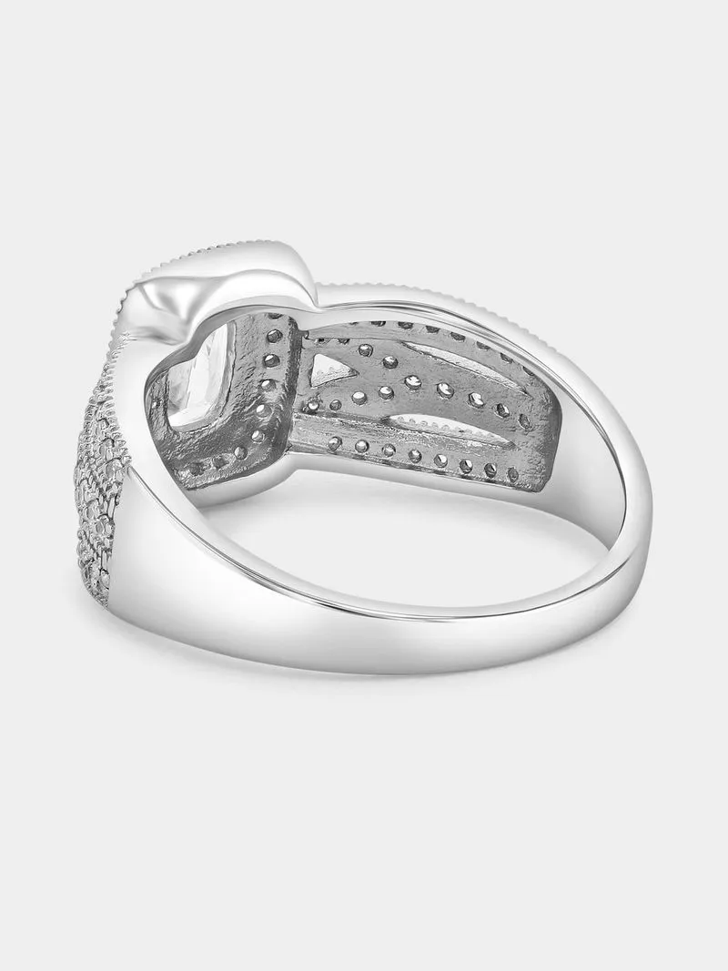 Cheté Sterling Silver Cubic Zirconia Emerald-Cut Halo Ring