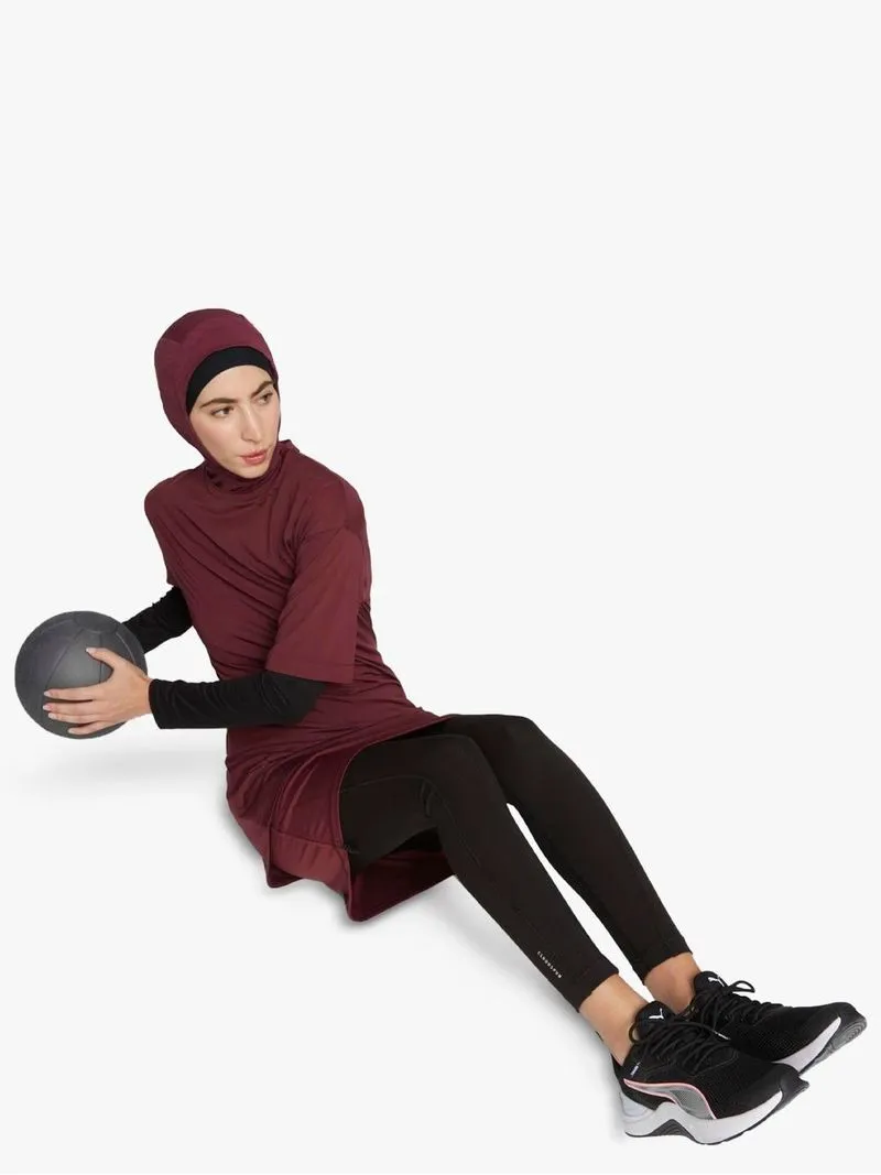 Womens Puma Modest Activewear Oversized Burgundy Tee