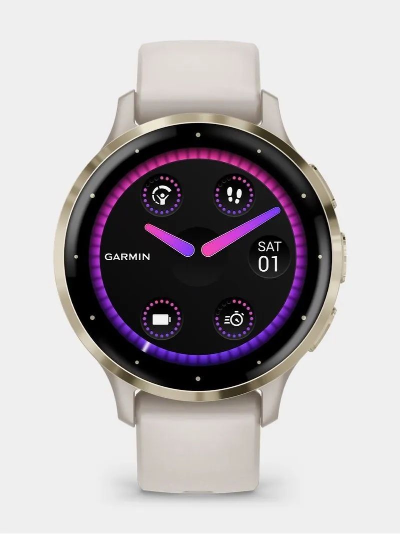 Garmin Venu 3S Soft gold stainless steel bezel with ivory case & silicone band