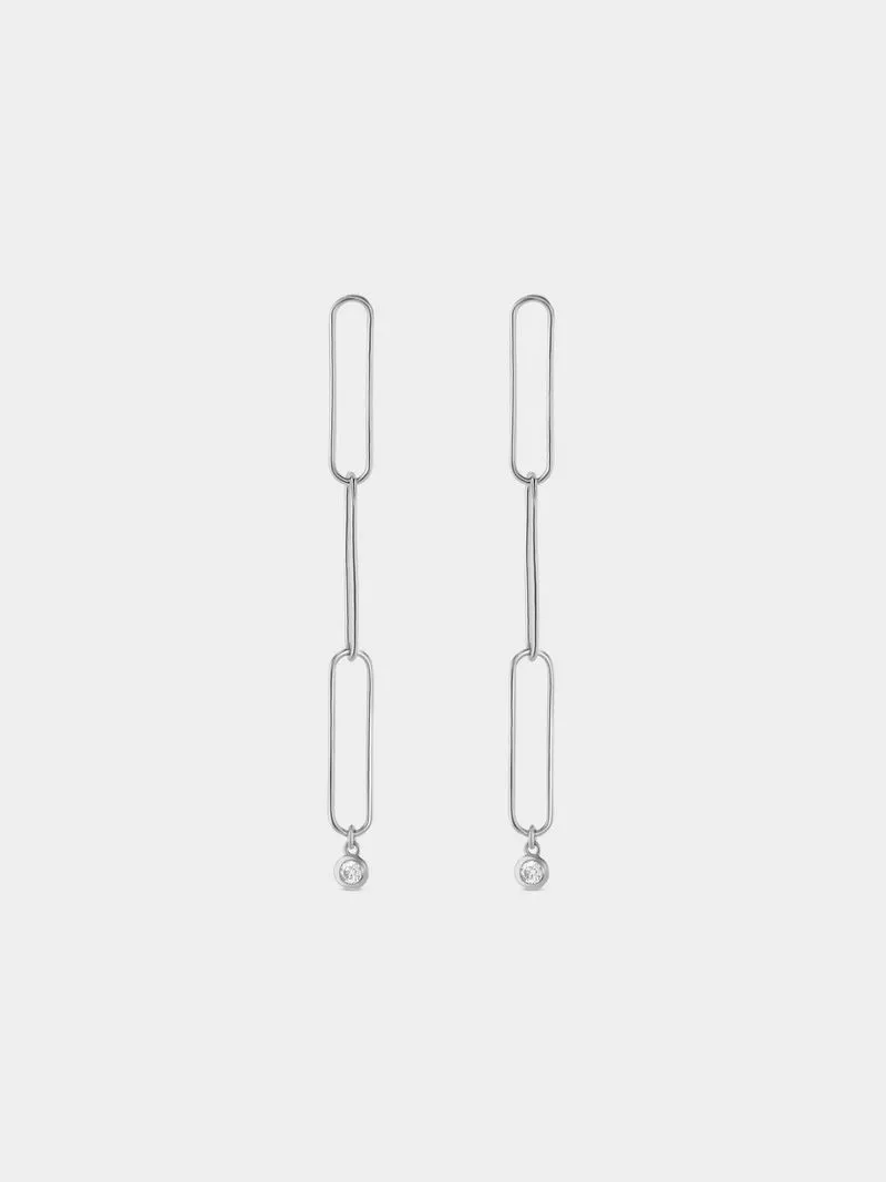 Sterling Silver Cubic Zirconia Paperclip Drop Earrings