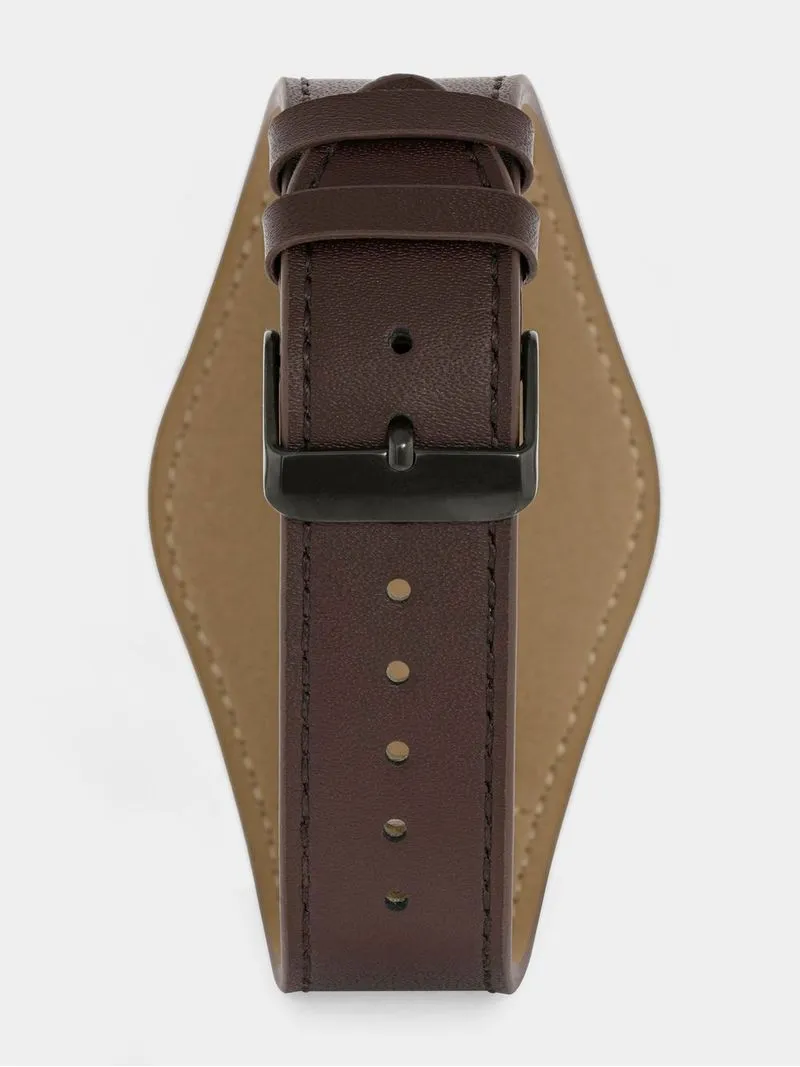 Tempo Men’s Gunmetal Plated Multi dial Brown Leather Watch