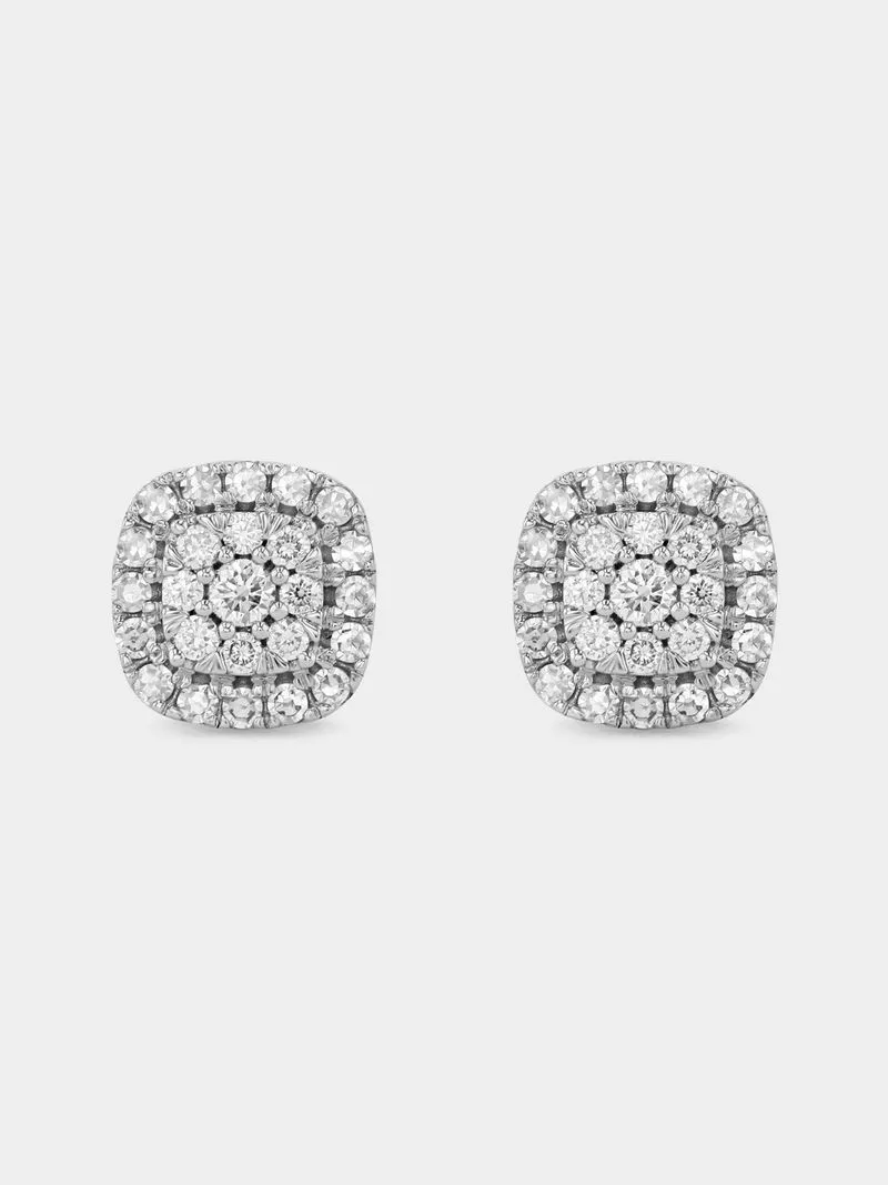 Yellow Gold 0.5ct Lab Grown Diamond Cushion Halo Stud Earrings
