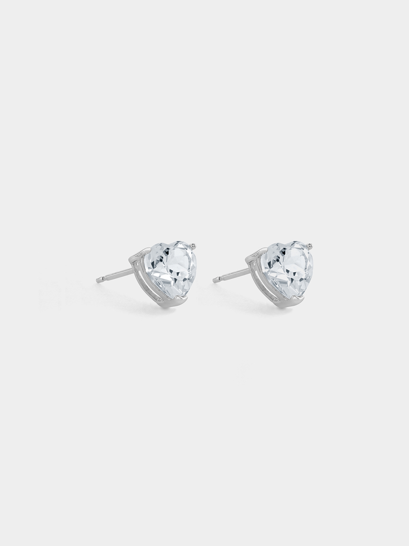 Cheté Sterling Silver Cubic Zirconia Women’s Heart Stud Earrings