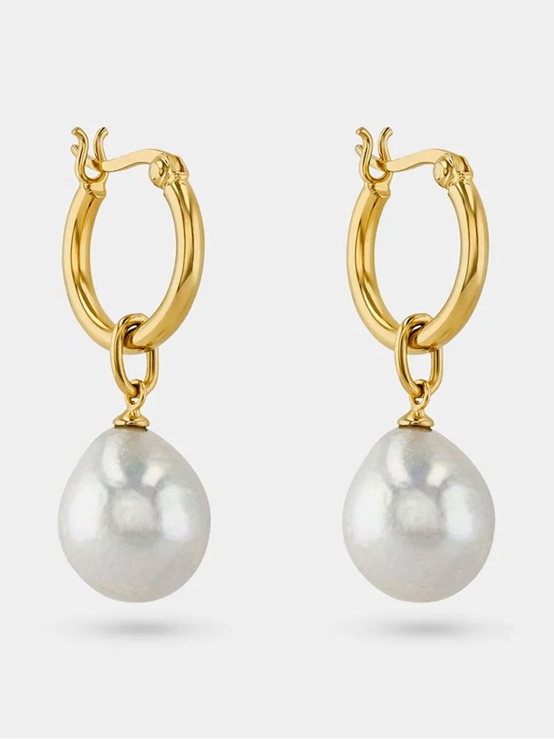 Rose Gold Plated Pearl Women’s Hoop Drop Earrings