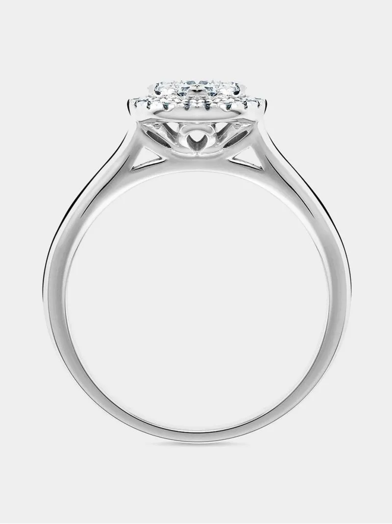 White Gold 0.71ct Diamond Round Cluster Halo Twinset Ring