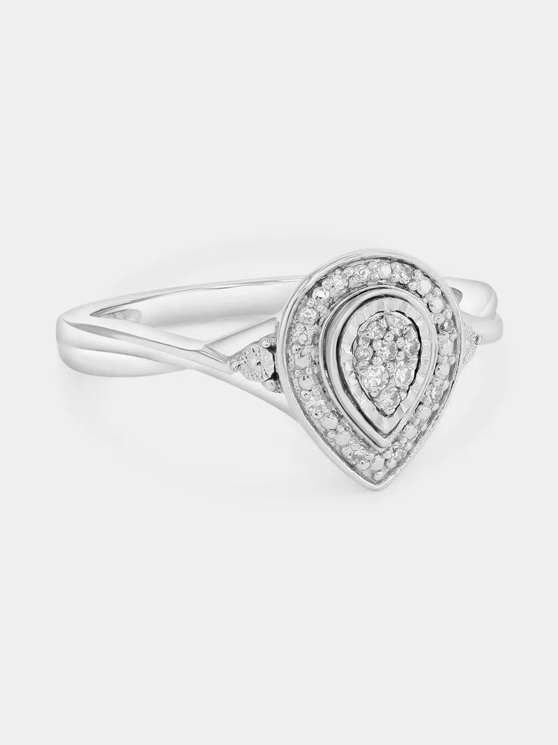 Sterling Silver Lab Grown Diamond Pear Halo Twist Ring