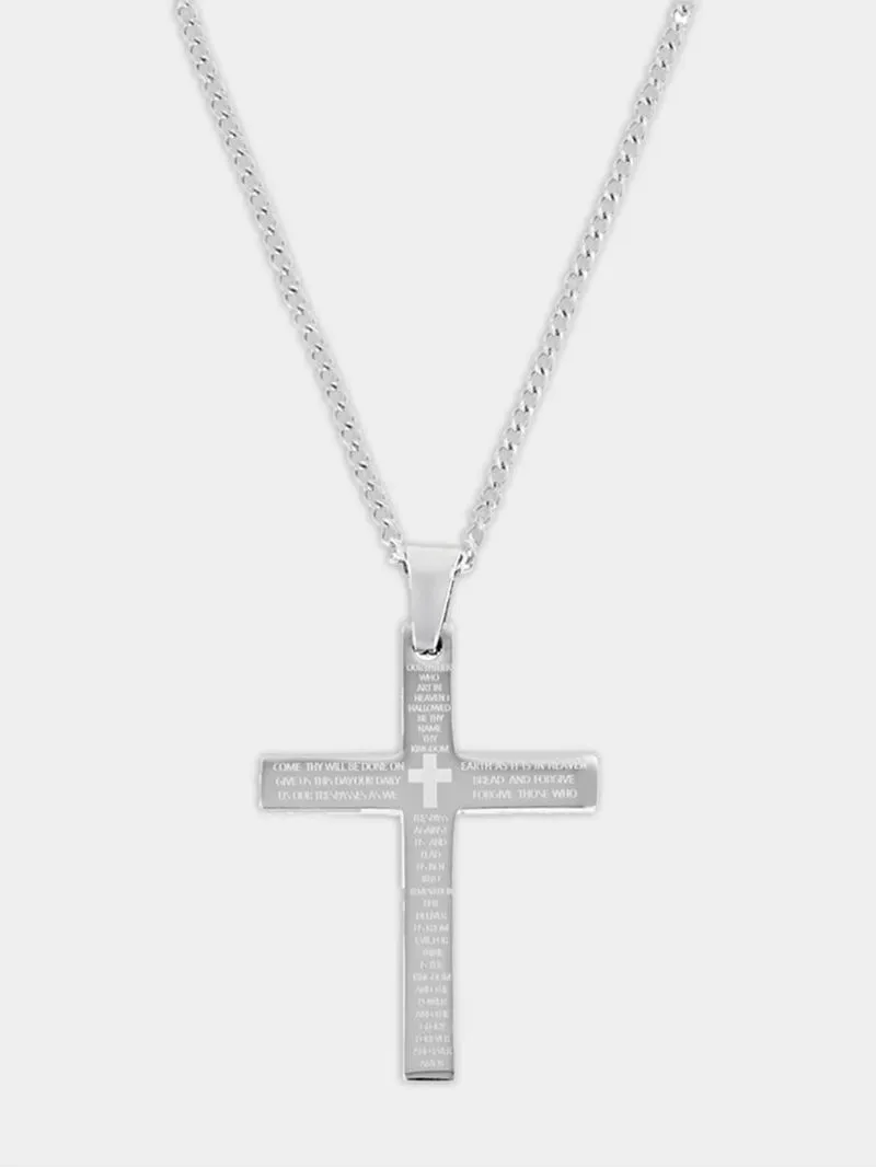 Icon Stainless Steel Inscribed Cross Men’s Cross Pendant