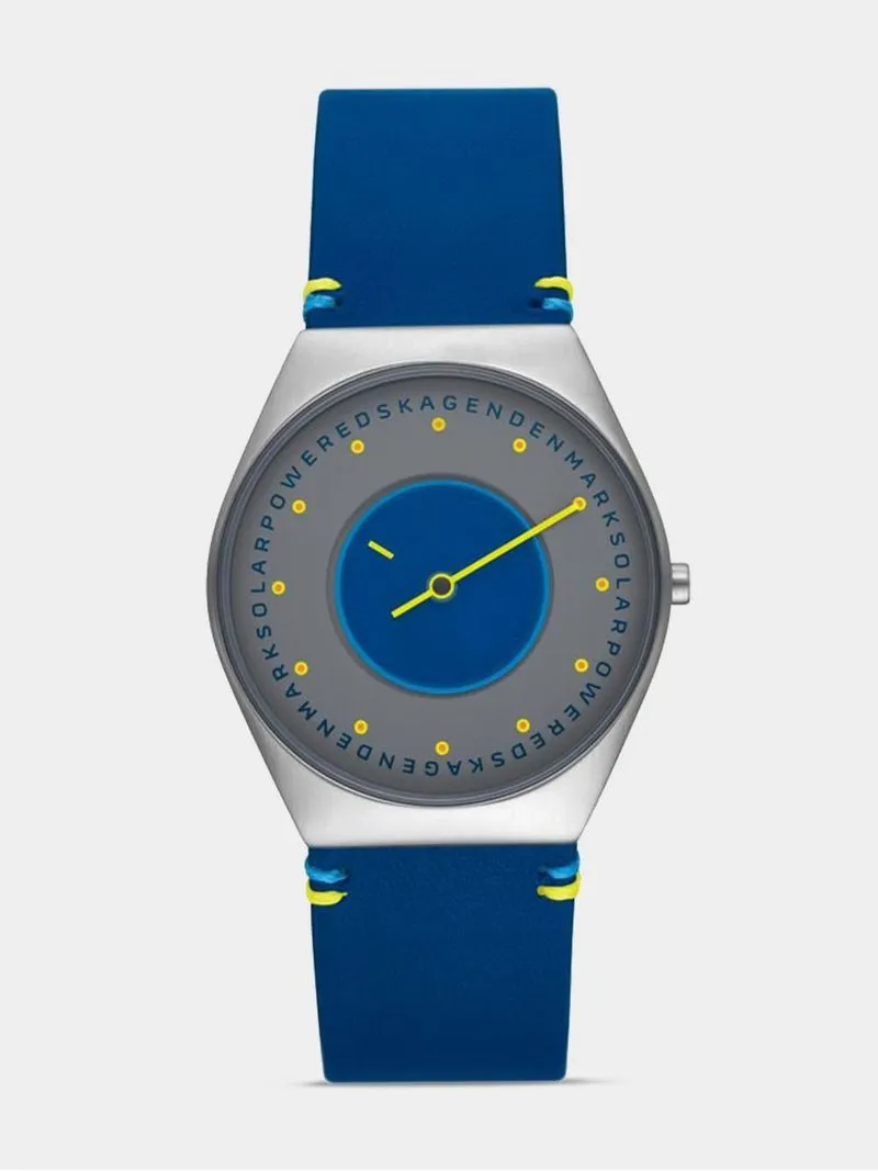 Skagen Men's Grenen Solar Disc Stainless Steel & Blue Leather Watch