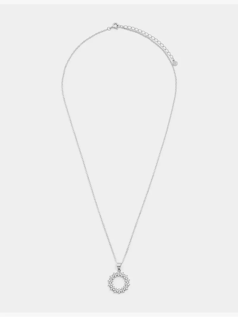 Sterling Silver Cubic Zirconia Illusion Circle Pendant