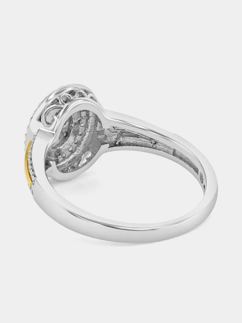 Yellow Gold & Sterling Silver Diamond & Created Sapphire Oval Halo Ring
