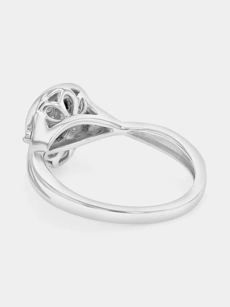 Sterling Silver Lab Grown Diamond Pear Halo Twist Ring