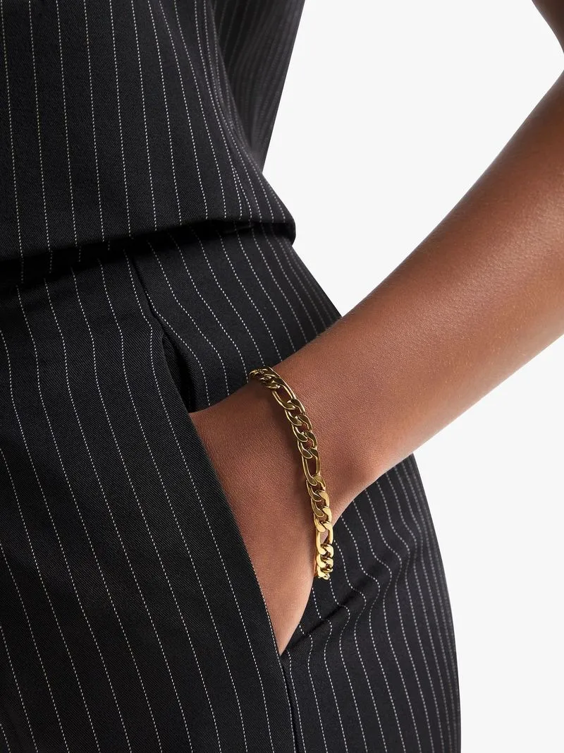 18ct Gold Plated Waterproof Stainless Steel 7mm Figaro Bracelet
