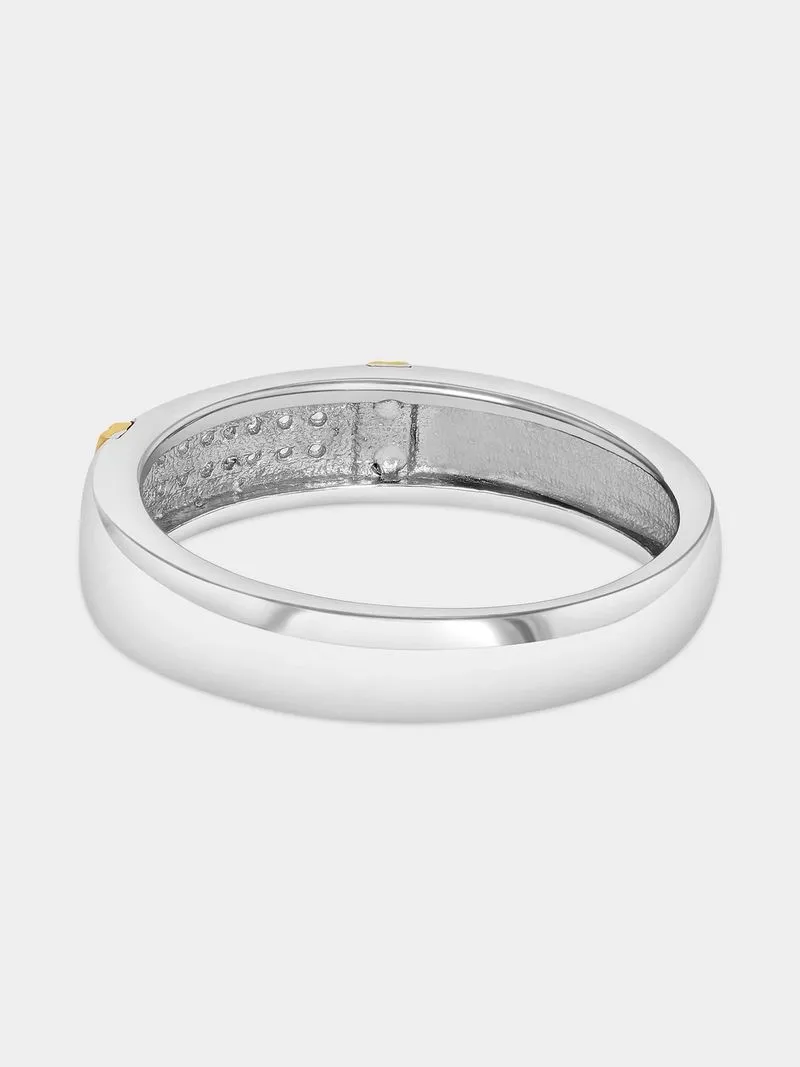 Yellow Gold & Sterling Silver Diamond Rectangle Pavé Ring