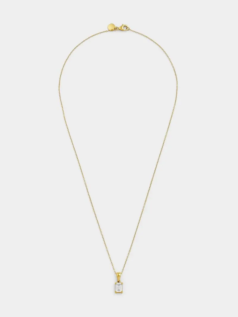 Gold Plated Sterling Silver Cubic Zirconia Baguette Solitaire Pendant