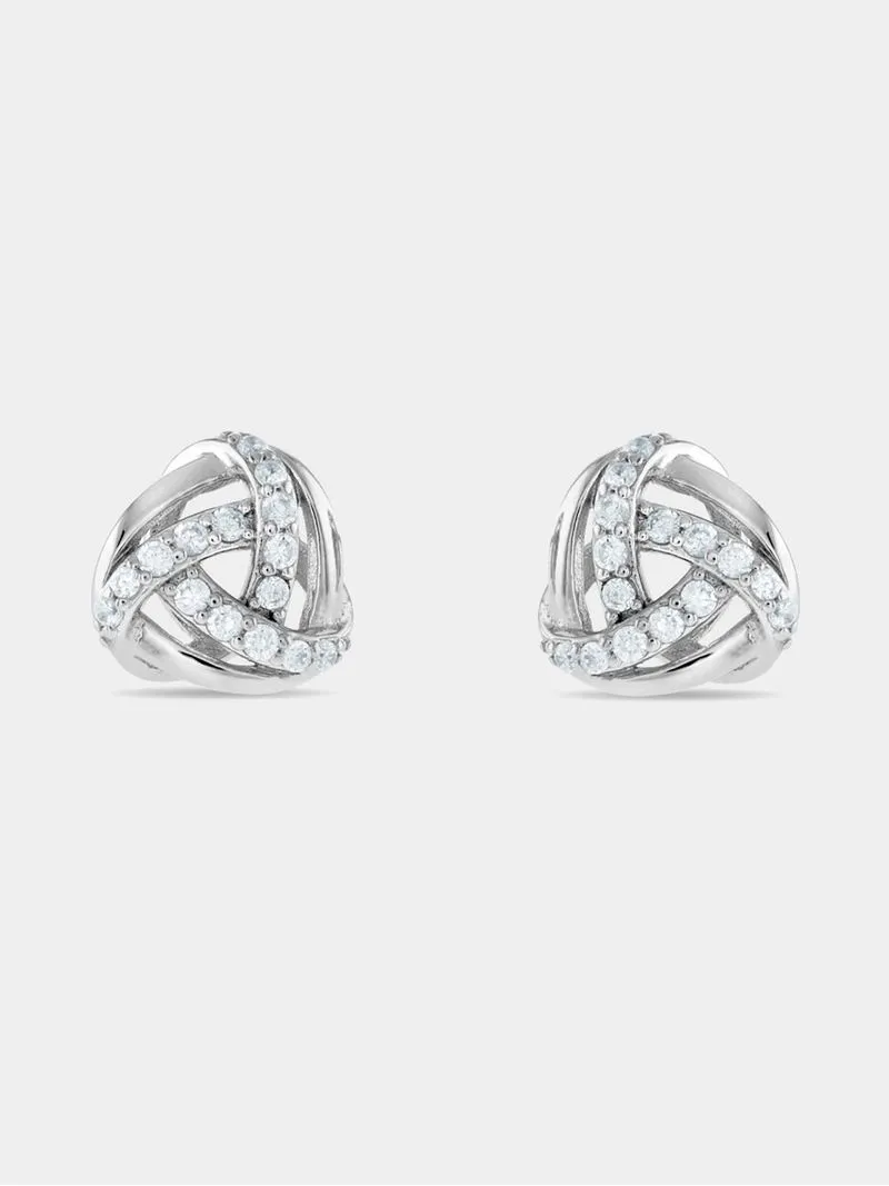 Sterling Silver Cubic Zirconia Women’s Love Knot Stud Earrings