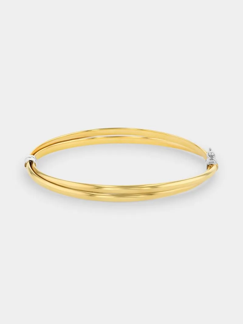 Yellow Gold & Sterling Silver Hinged Oval Russian Bangle