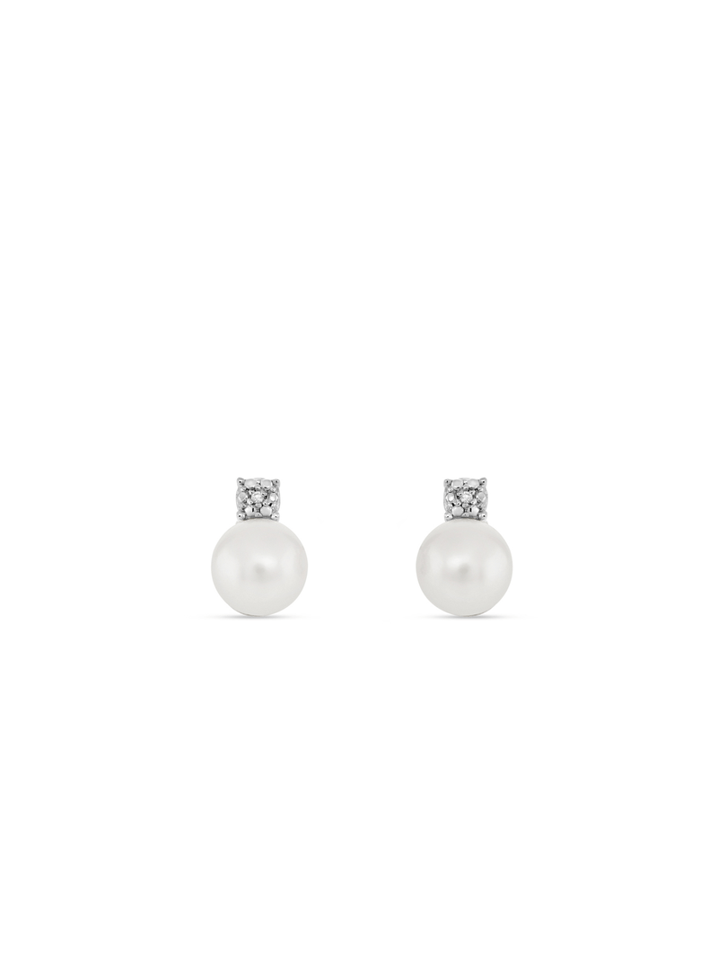 Cheté Sterling Silver Freshwater Pearl & Cubic Zirconia Stud Earrings