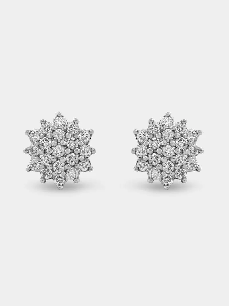 Sterling Silver Lab Grown Diamond Starburst Cluster Stud Earrings