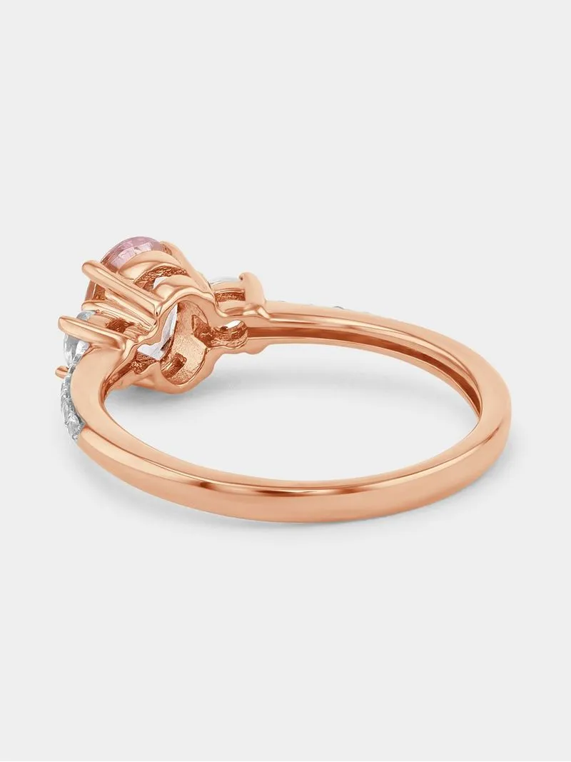 Rose Gold Diamond Pink Morganite Oval Trilogy Ring