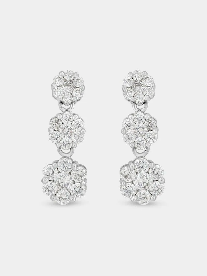 Sterling Silver Cubic Zirconia Round Cluster Drop Earrings
