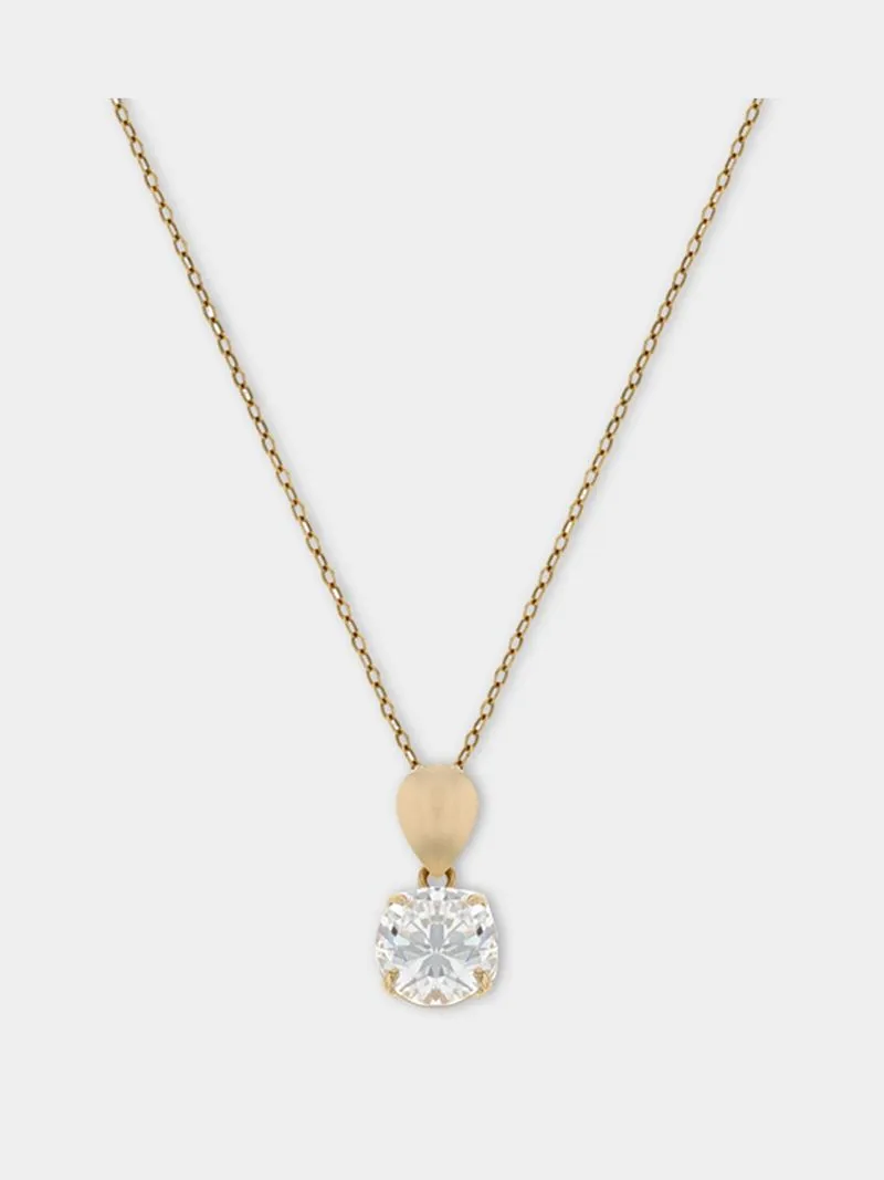 Yellow Gold, Cubic Zirconia Solitaire pendant on a chain