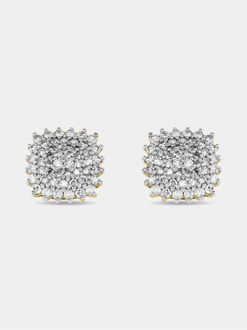 9ct Yellow Gold & Diamond Cushion Cluster Stud Earrings