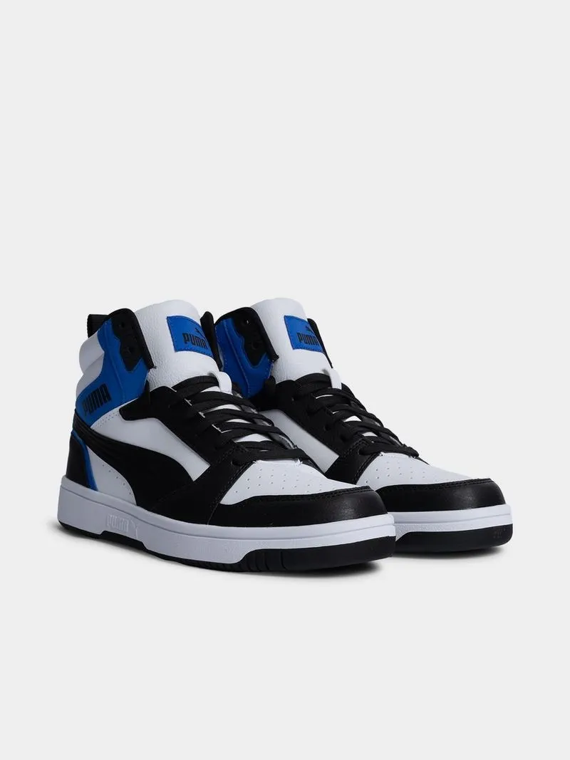 Mens Puma Rebound V6 White/Blue/Black Sneakers