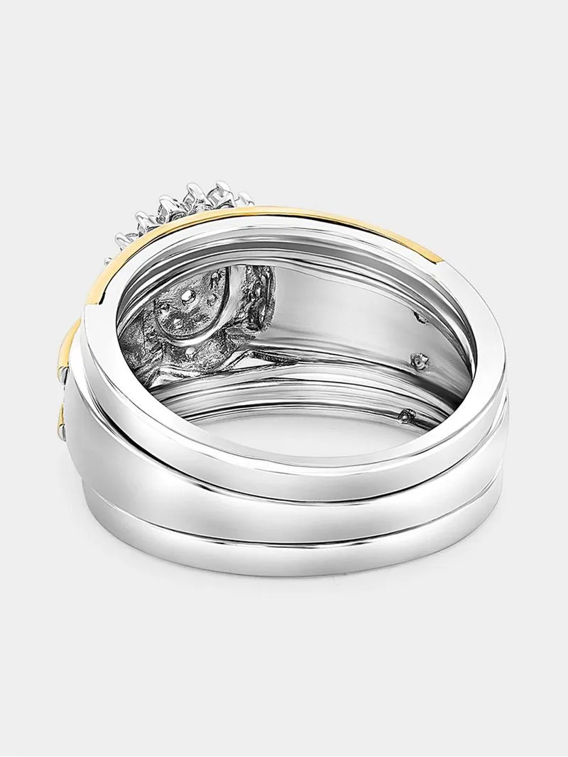 Yellow Gold & Sterling Silver Diamond & Created Sapphire Oval Triple Set Ring
