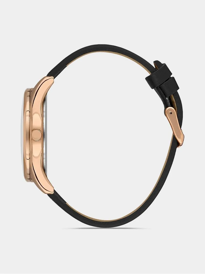 Daniel Klein Rose Plated Black Dial Black Leather Watch