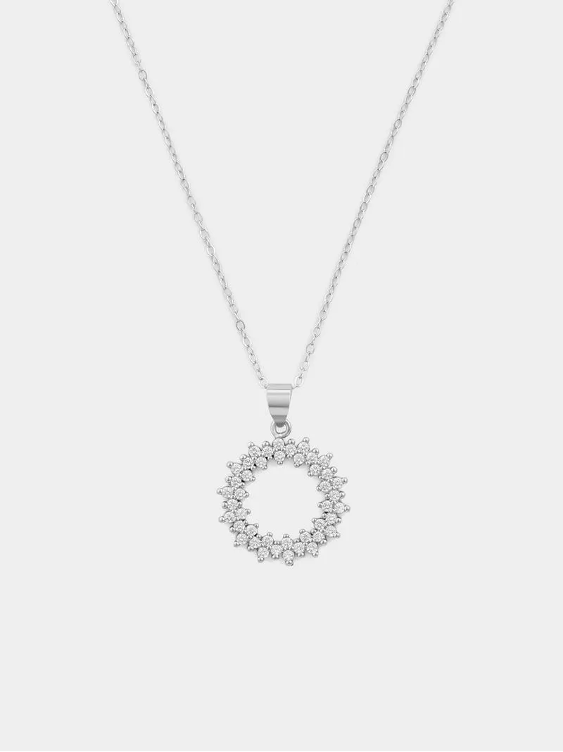 Sterling Silver Cubic Zirconia Illusion Circle Pendant
