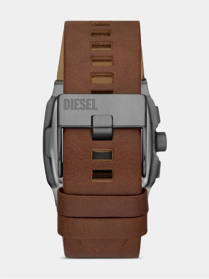 Diesel Cliffhanger Gunmetal Plated Brown Leather Chronograph Watch