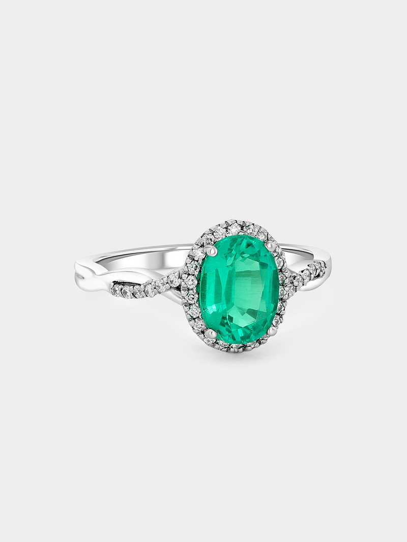 White Gold Lab Grown Emerald & Moissanite Women’s Oval Twist Ring