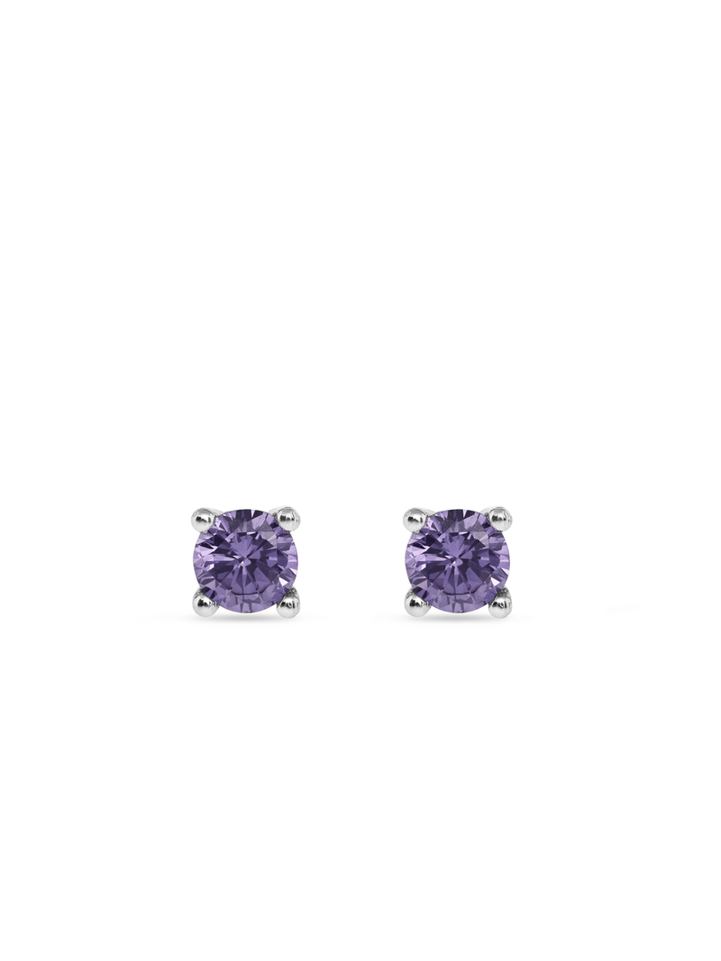 Miss Swiss Sterling Silver Lilac Cubic Zirconia Round Stud Earrings