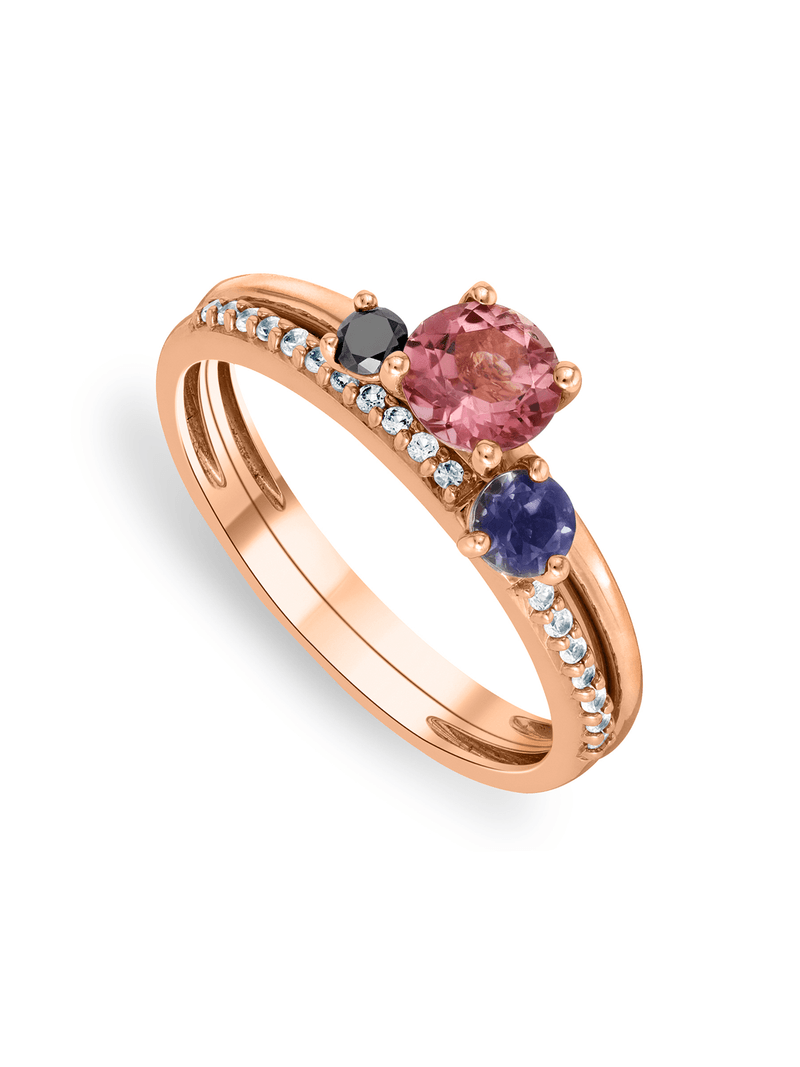 Rose Gold Diamond, Tourmaline & Iolite Stack Ring Set