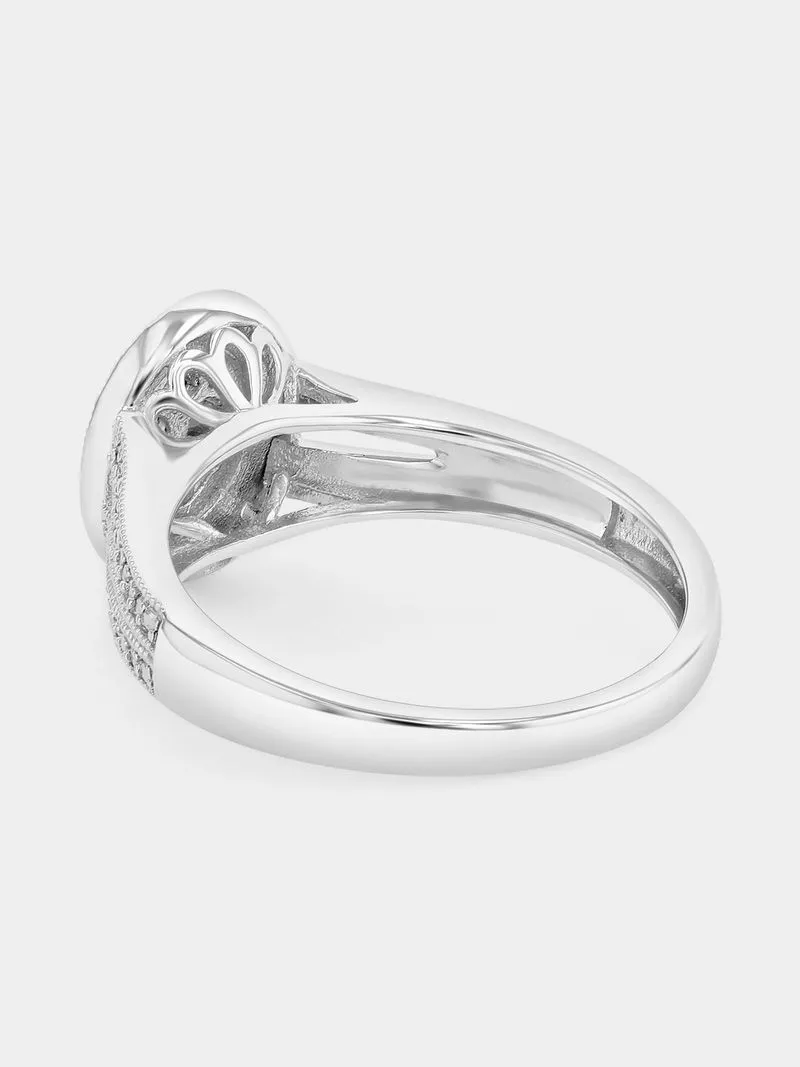 Sterling Silver Lab Grown Diamond Oval Halo Split-Shank Ring