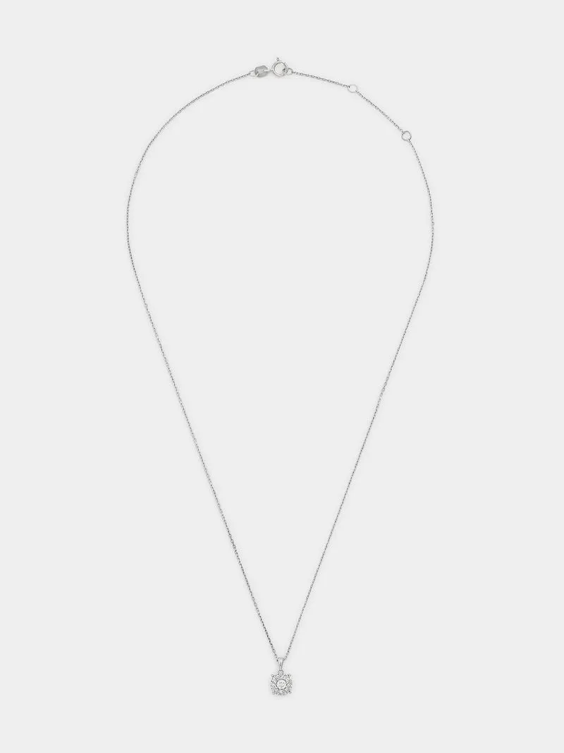 White Gold Diamond Illusion Solitaire Pendant on Chain