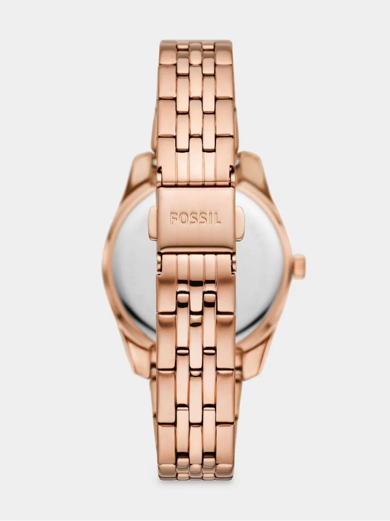 Fossil Scarlette Brown Dial Rose Plated Stainless Steel Bracelet Watch