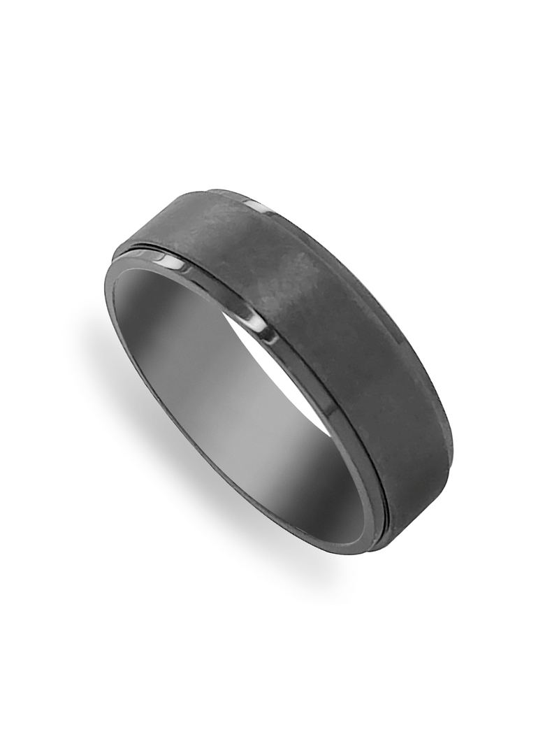 Black Tone Zirconium Bevelled Edge Men’s Wedding Band