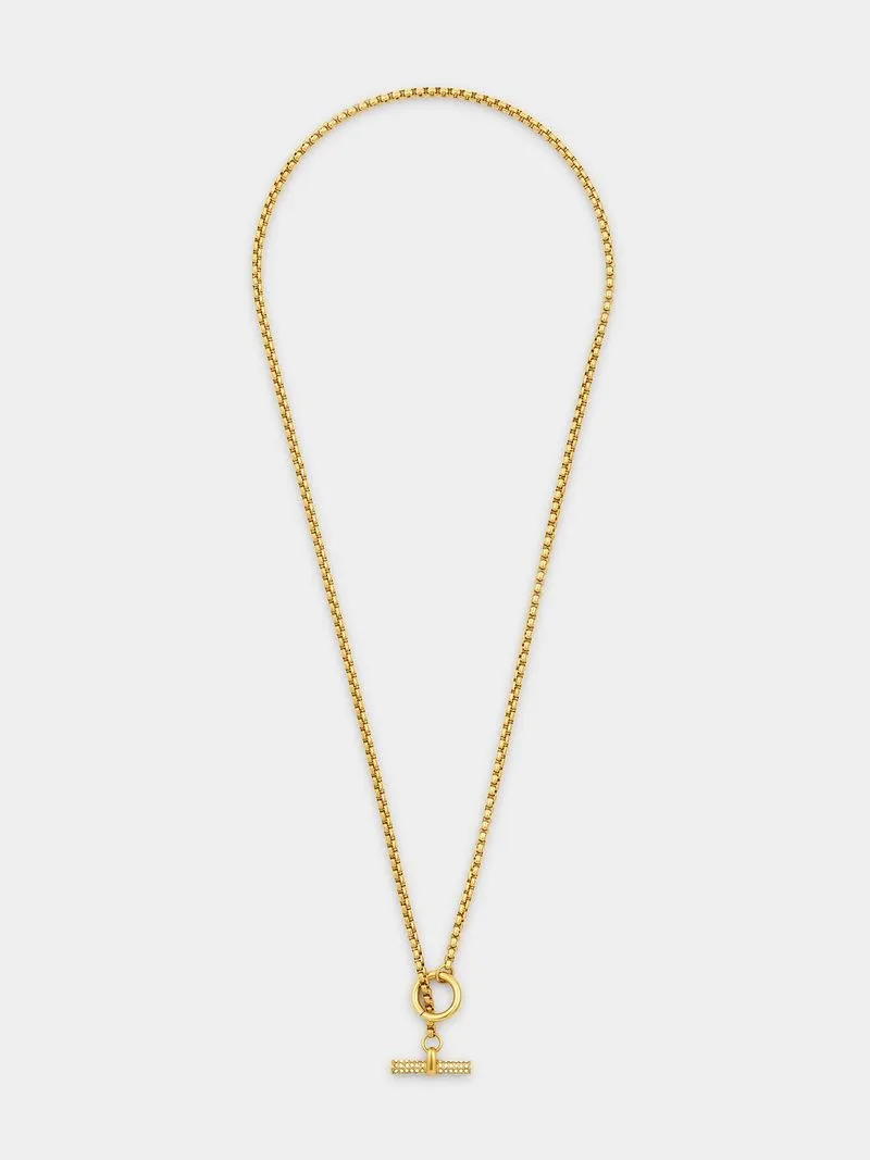 Tempo Jewellery Gold Plated Stainless Steel Cubic Zirconia T-Bar Necklace
