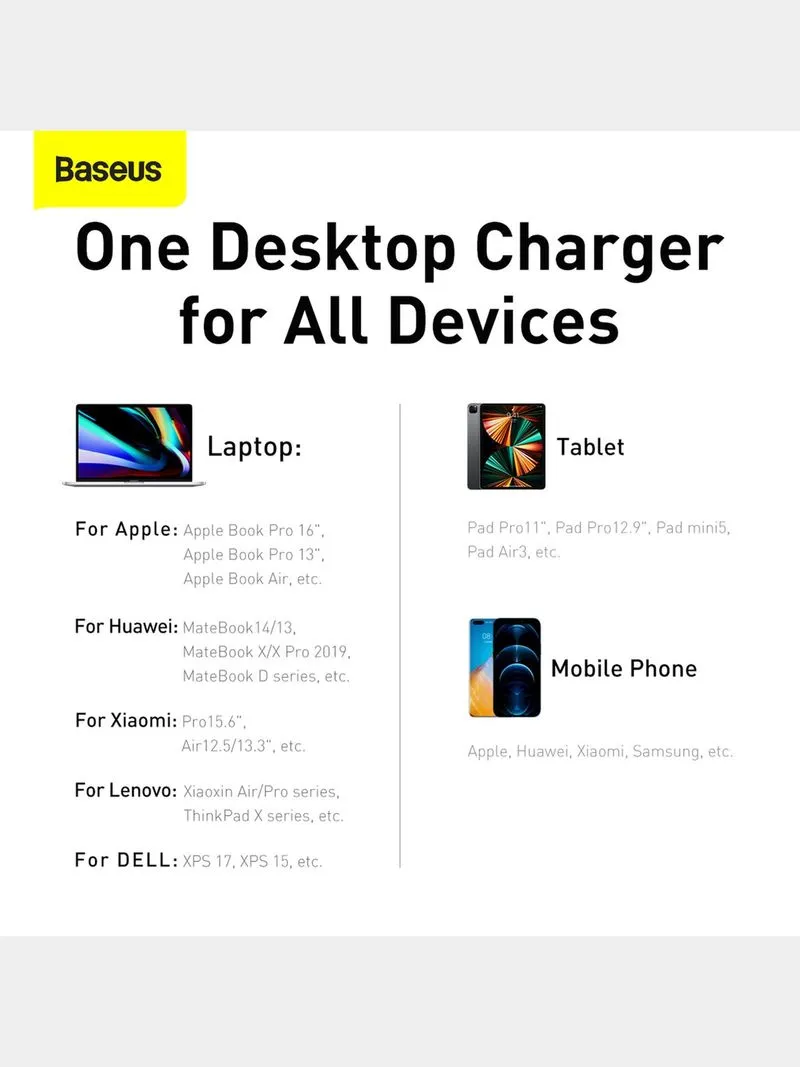 Baseus GaN3 Pro Desktop Fast Charger 2 USB-Type C + 2 USB-A 100W EU